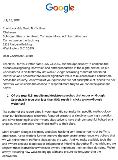 Заявление на тему монополизации от Google