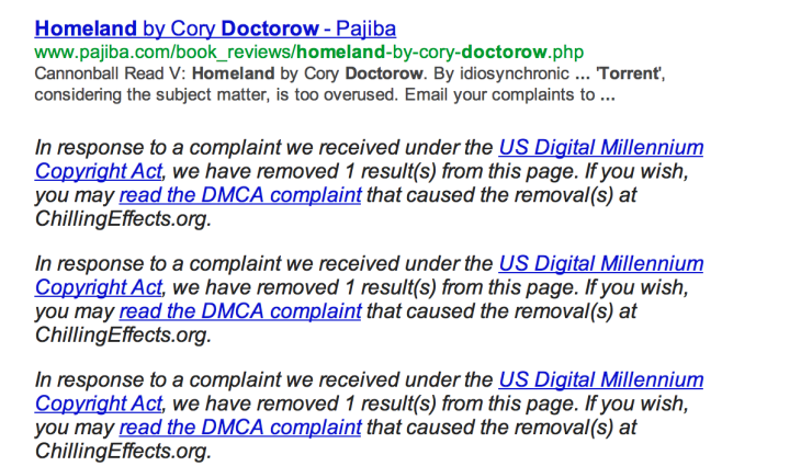 DMCA пример поисковой выдачи Google